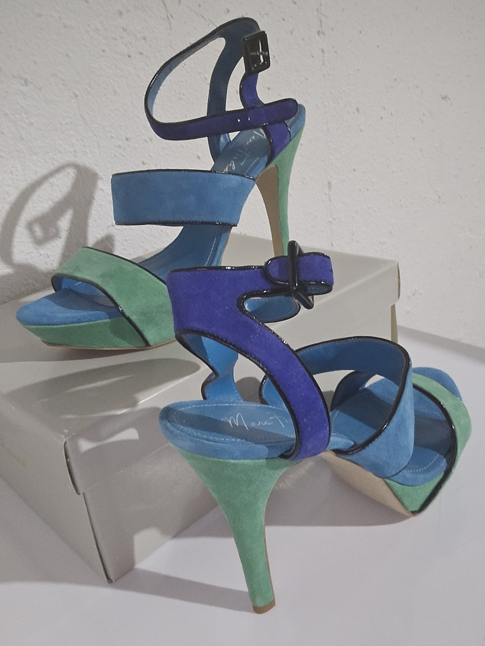 Marc Fisher Blue, Green & Purple Suede Strappy Platform Heels